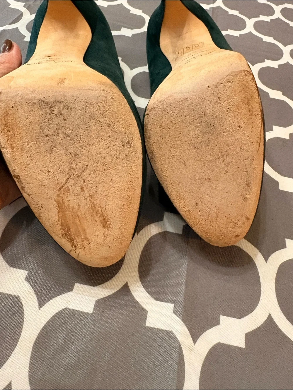 JIMMY CHOO Dark Green Suede Platform Stiletto Pumps